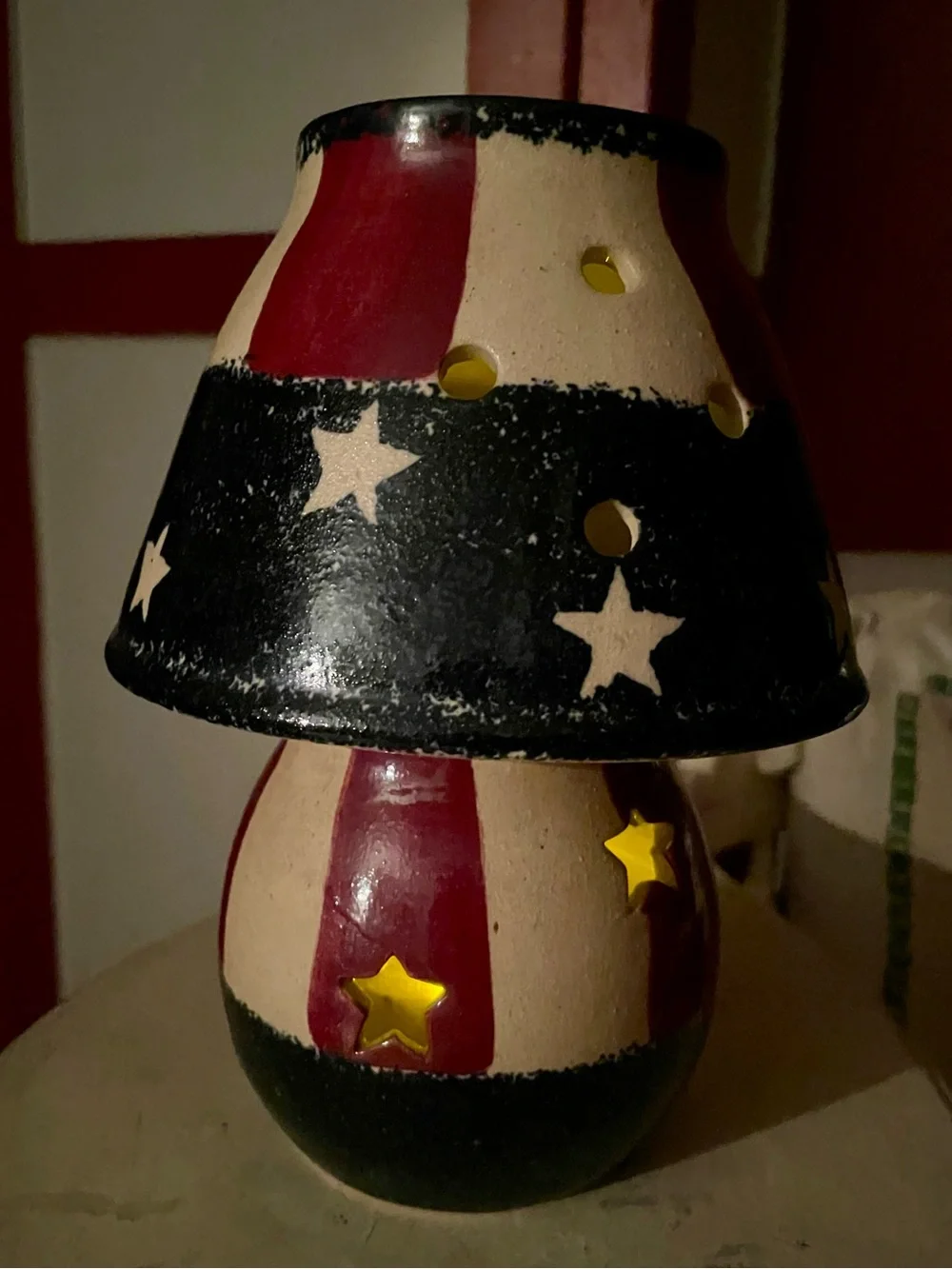 Patriotic Ceramic Pottery Candle Holder (2-piece lamp) Americana Theme
